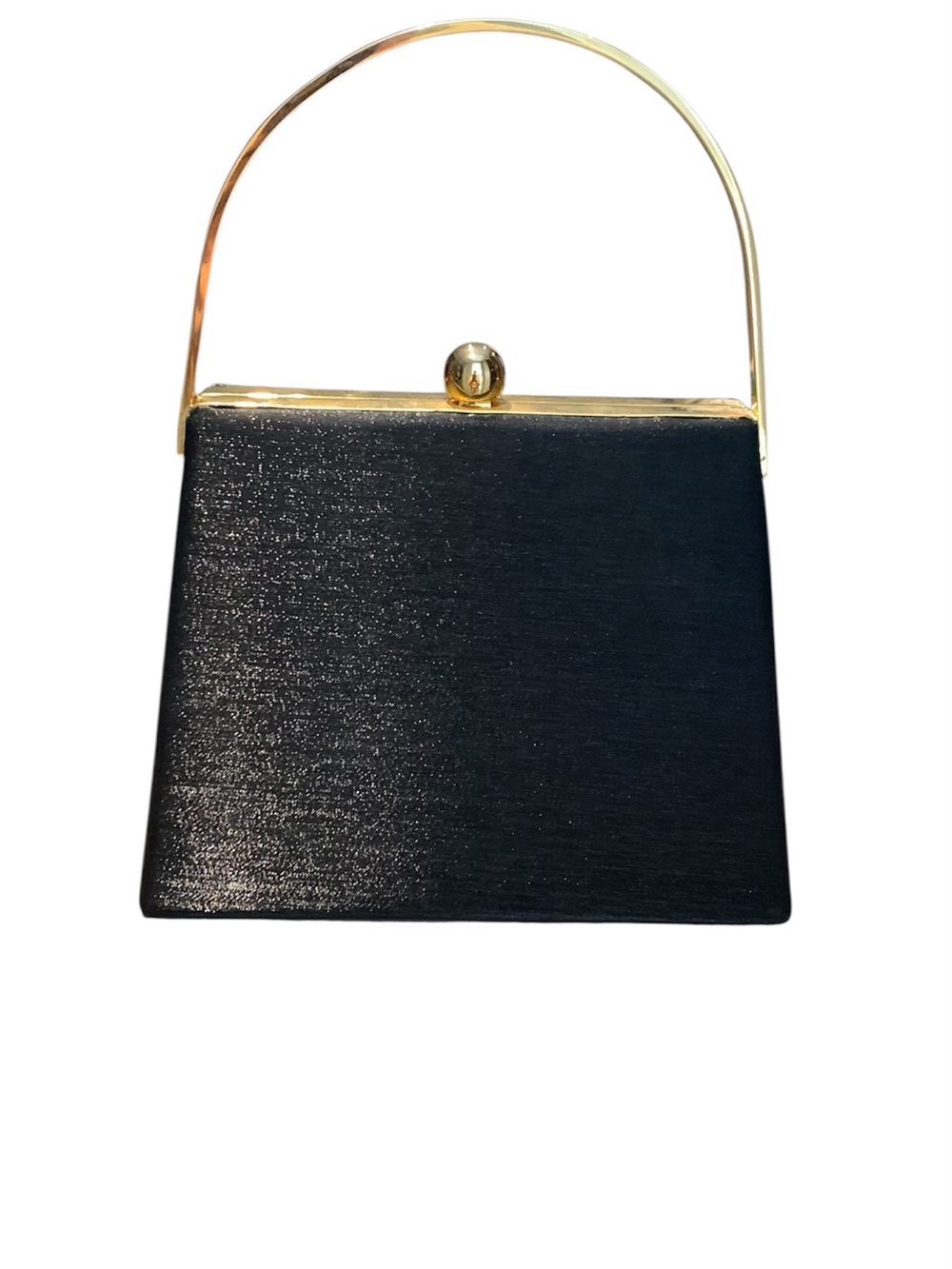 Elegant Black Satin Top-Handle Evening Bag with Gold Hardware